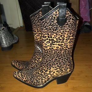 Cheetah rain boots cowboy style size 5
